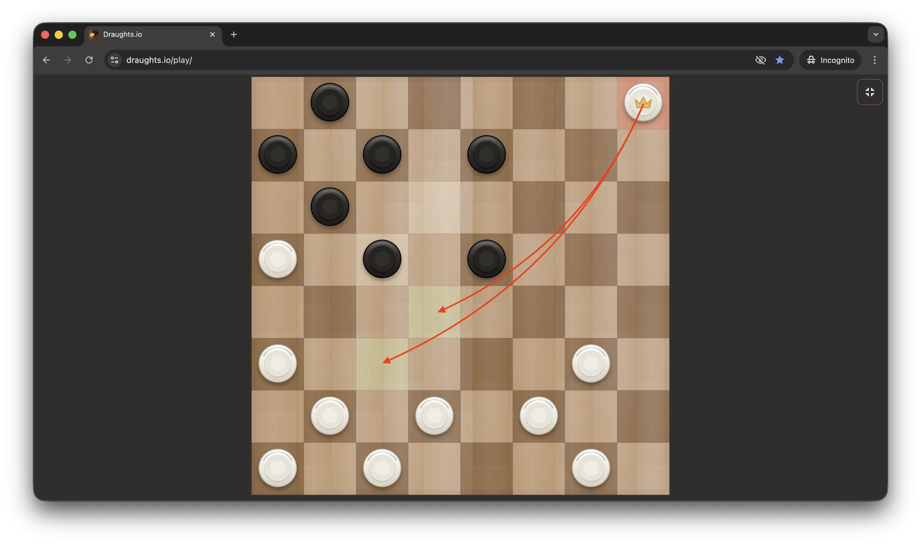 Flying kings in the draughts.io game